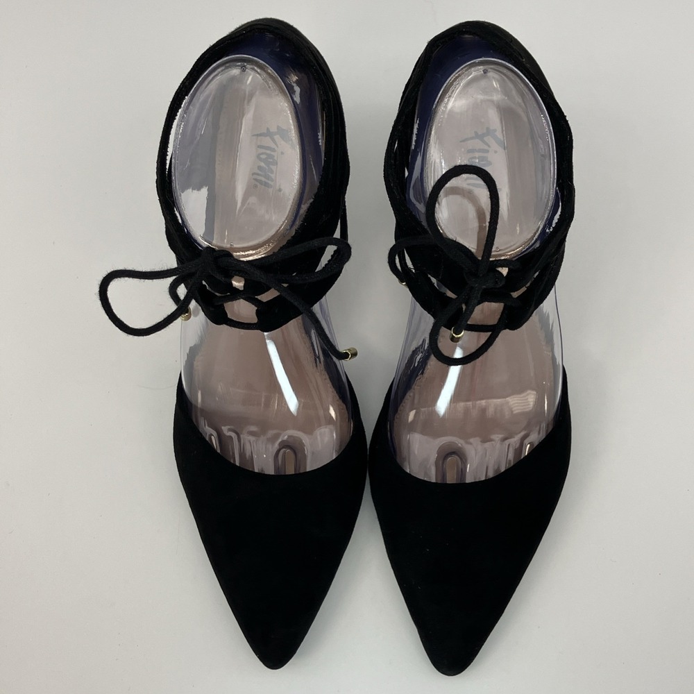 Fioni Lace Up Pointed Toe Heel Pumps 9 Black Gothic Office Siren Gothic Glamor - Picture 7 of 12